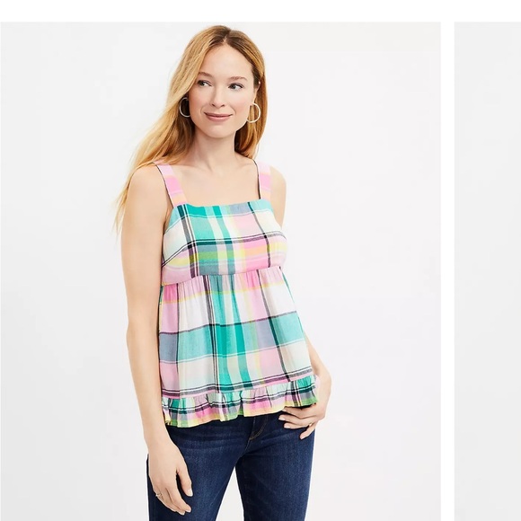 LOFT Tops - LOFT Plaid Tie Back Peplum Cami Size 8